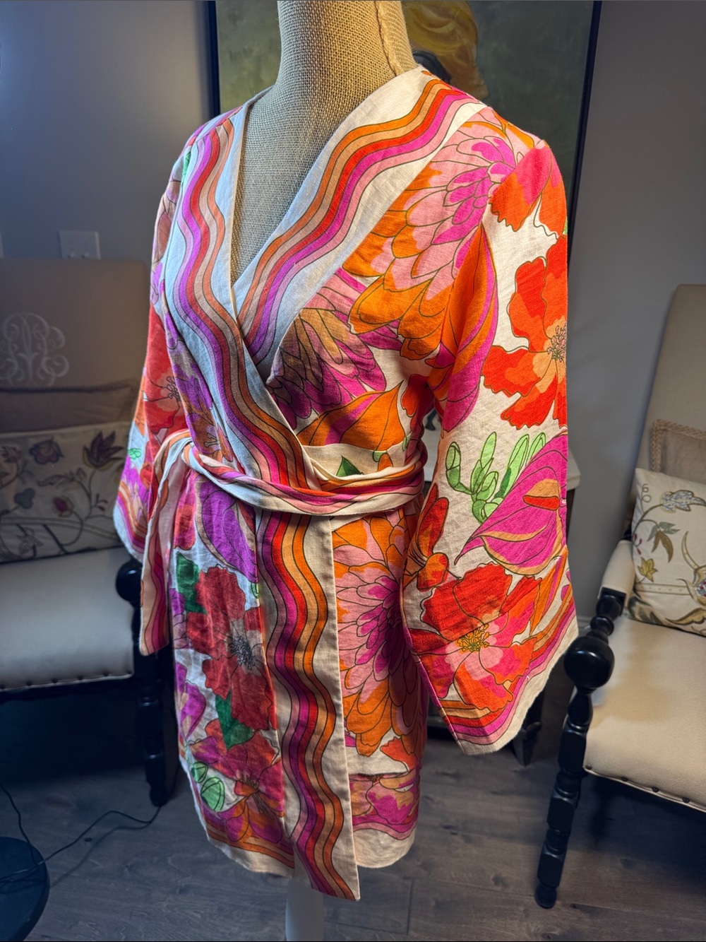 FARM Rio Pink and Orange Floral Wrap dress xs